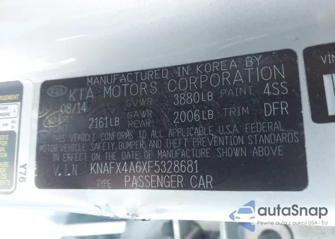 2015 Kia Forte Lx z USA, uszkodzony, nr VIN KNAFX4A6XF5328681